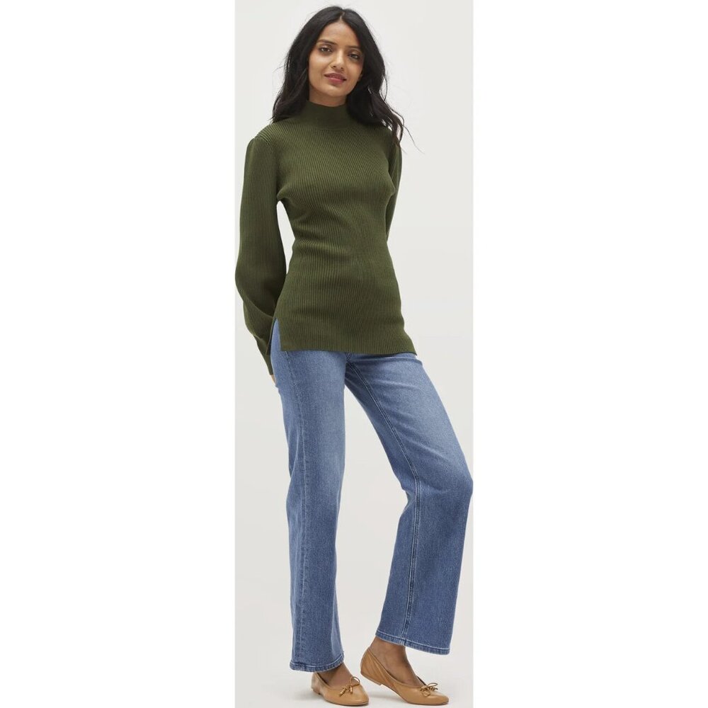 NEW Hill House Home Olive Ribbed Winter Sweater Long Sleeve Pullover Top XS